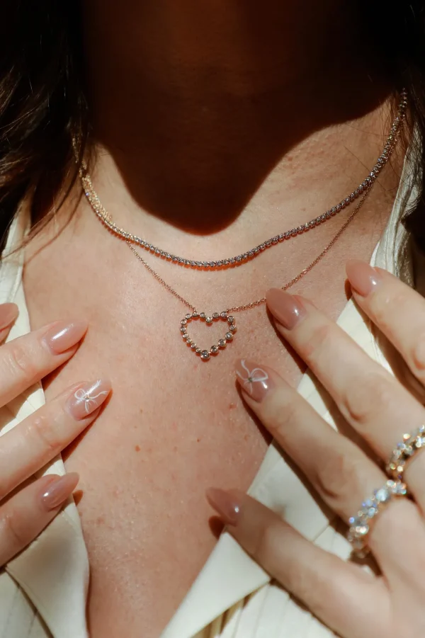 Mama Bijoux Bezeled Diamond Heart Necklace Fashion