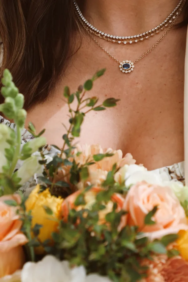 Mama Bijoux Blue Sapphire Flower Necklace Hot