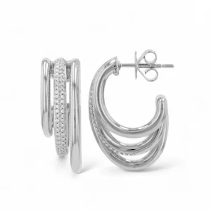 Mama Bijoux Bold Gold & Diamond Trio Hoop Studs Online