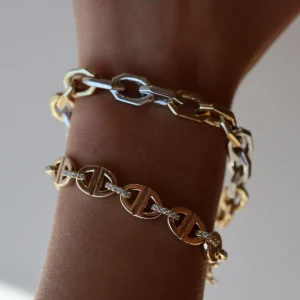 Mama Bijoux Bold Solid Gold Mariner Link & Diamond Bracelet Online