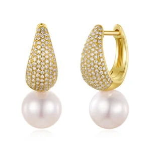 Mama Bijoux Chubby Diamond Pavé & Pearl Drop Earrings Discount