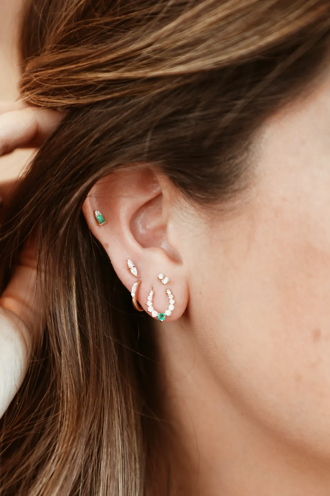 cowgirl_horseshoe_diamond_0.webp Mama Bijoux Cowgirl Horseshoe Diamond & Emerald Studs New
