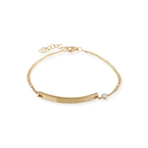 Mama Bijoux Dainty 14k Gold & Diamond Bezel ID Bracelet New