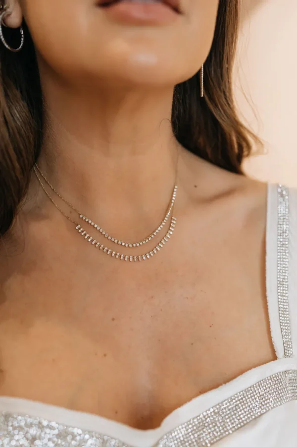 Mama Bijoux Dazzling Baguettes Diamond Necklace Outlet
