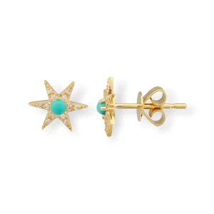 Mama Bijoux Diamond & Turquoise Sunburst Studs Best