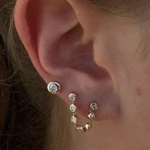Mama Bijoux Diamond Bezel Double Piercing Chain Studs (Sold as Singles) Outlet