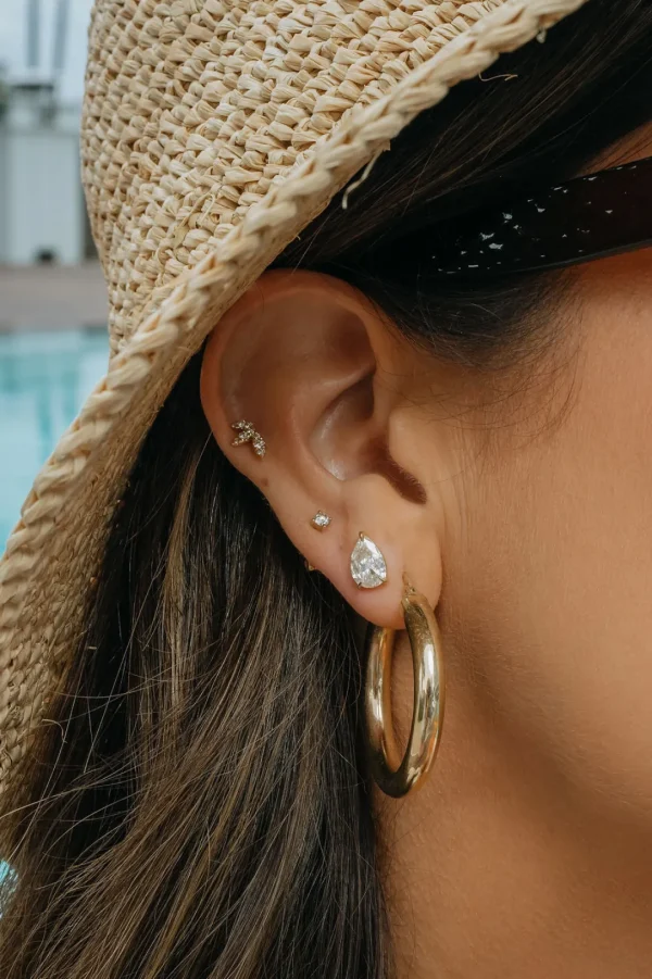 Mama Bijoux Diamond Leaf Stud Earrings New