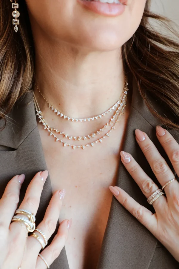 Mama Bijoux Diamond Trio Half Tennis & Chain Choker Necklace Sale