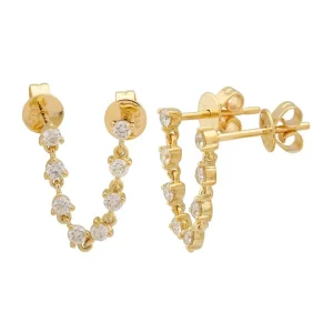 Mama Bijoux Double Stud Diamond Chain Earrings (.32 carat) Clearance