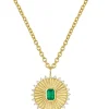 Mama Bijoux Emerald & Diamond Medallion Necklace New