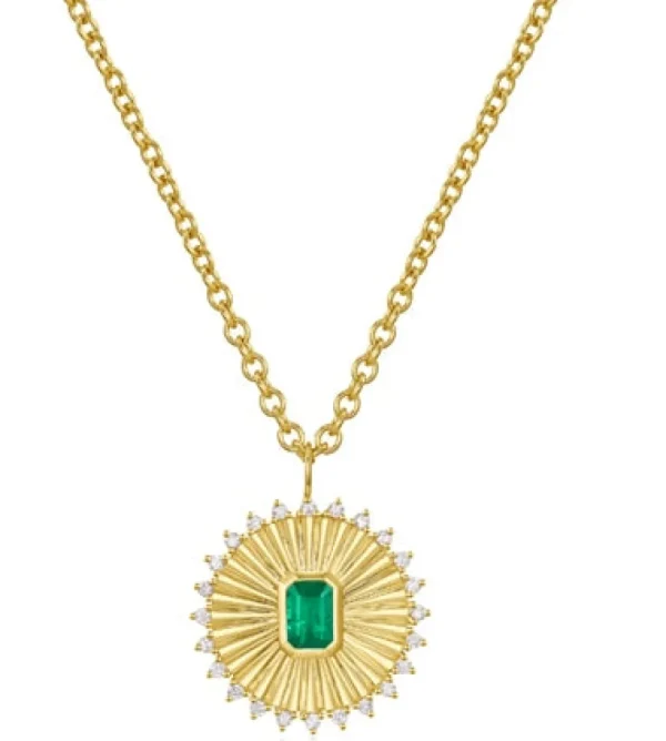 Mama Bijoux Emerald & Diamond Medallion Necklace New