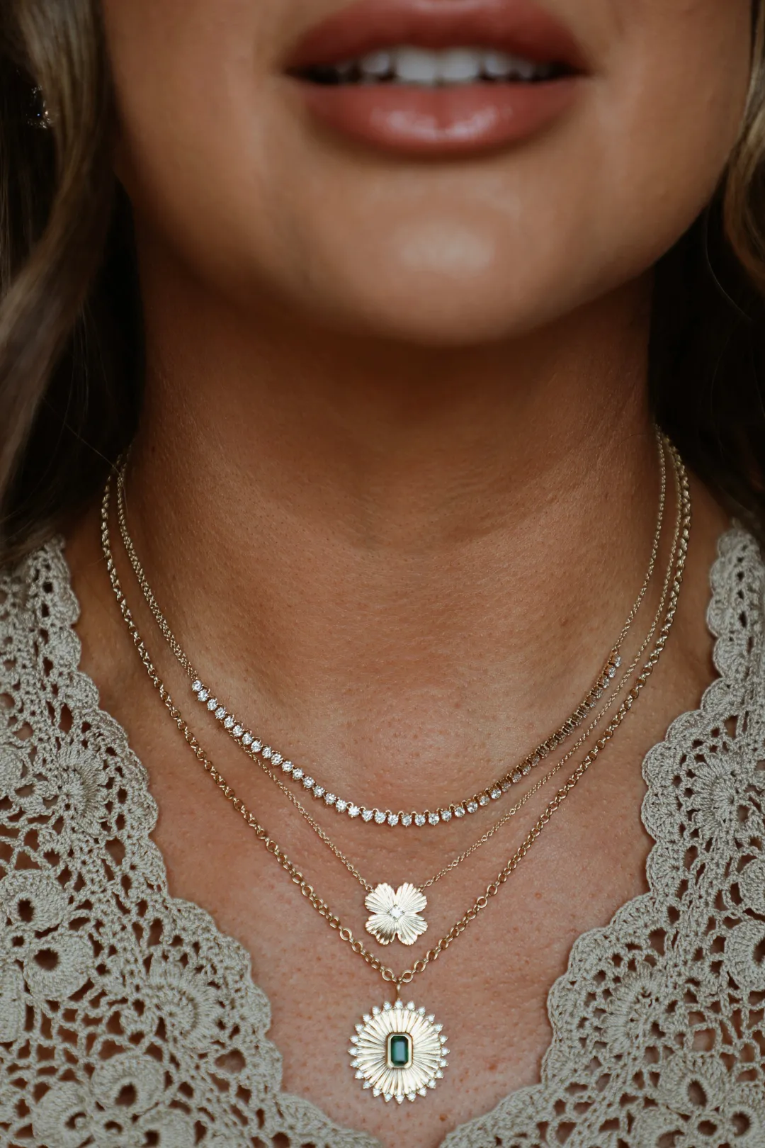 emerald_amp_diamond_medal_1.webp Mama Bijoux Emerald & Diamond Medallion Necklace New