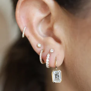 Mama Bijoux Emerald Cut Bezeled White Topaz Drop Earrings New