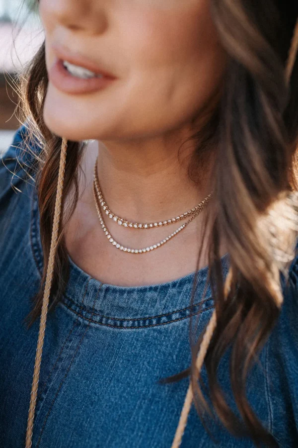 Mama Bijoux Graduated Crown Set Diamond Tennis Necklace Clearance