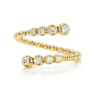 Mama Bijoux Graduated Diamond & Gold Bead Flexible Wrap-Around Ring Sale