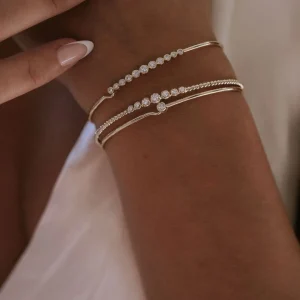 Mama Bijoux Graduated Diamonds & Gold Bead Flexible Bangle Discount