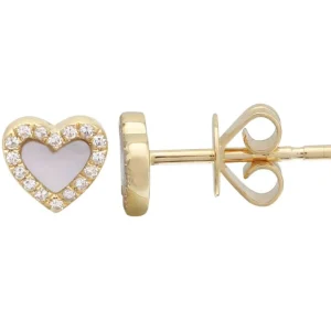 Mama Bijoux Heart Mother of Pearl & Diamond Studs Best