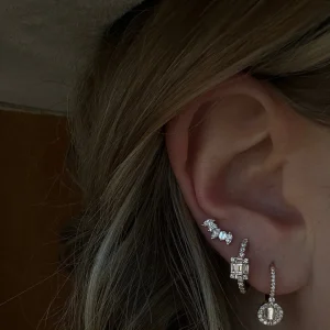 Mama Bijoux Illusion Baguette Round Halo Leverback Drop Earrings Discount