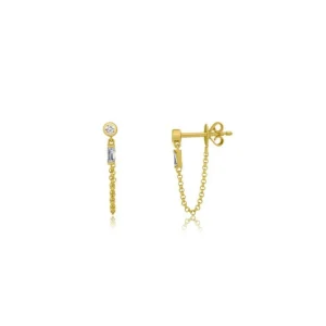 Mama Bijoux Itty Bitty Bezel Round Diamond & Baguette Chain Studs (Sold as Singles) Outlet