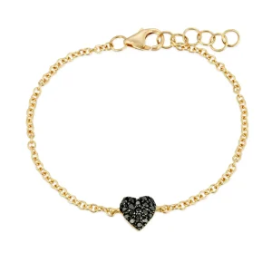 Mama Bijoux 18k Gold & Black Diamond Heart Bracelet (Child Size) Fashion