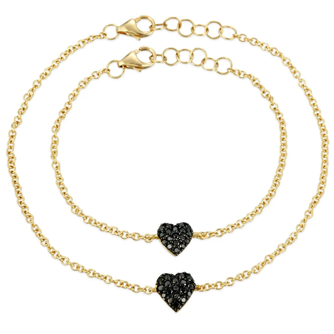 k_gold_amp_black_diamond__2.webp Mama Bijoux 18k Gold & Black Diamond Heart Bracelet (Child Size) Fashion