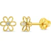 Mama Bijoux 14k Gold & CZ Mini Flower Kids Stud Earrings Hot