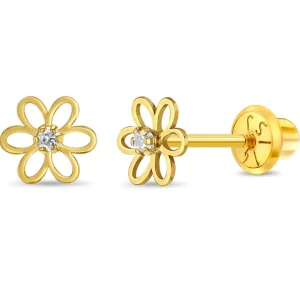 Mama Bijoux 14k Gold & CZ Mini Flower Kids Stud Earrings Hot