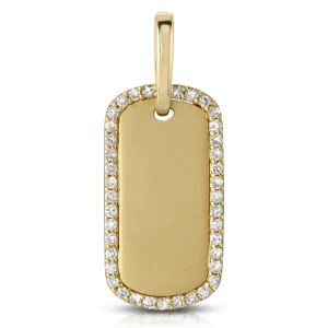 Mama Bijoux 14k Gold & Diamond Rim Dog Tag Sale