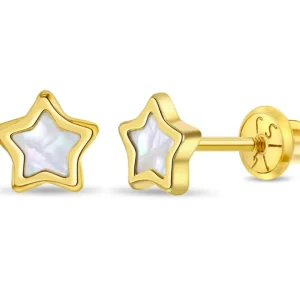Mama Bijoux 14k Gold & Mother of Pearl Star Kids Stud Earrings Fashion