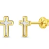 Mama Bijoux 14k Gold & Mother of Pearl Cross Kids Stud Earrings Hot