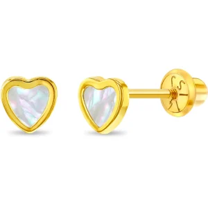Mama Bijoux 14k Gold & Mother of Pearl Heart Kids Stud Earrings Outlet