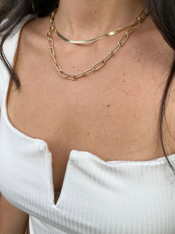 Mama Bijoux 14k Yellow Gold Chunky Rounded Paper Clip Chain Necklace Fashion