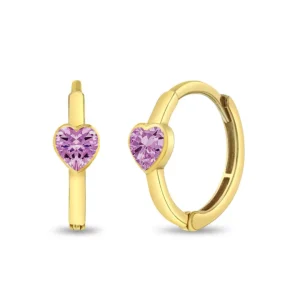 Mama Bijoux 14k Yellow Gold Pink CZ Heart Huggies Clearance