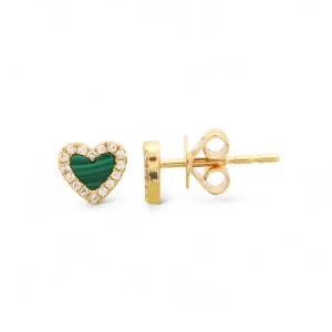 Mama Bijoux Malachite Diamond Heart Studs New