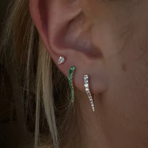 Mama Bijoux Mini Bijoux Dagger Emerald Huggie Earrings Outlet