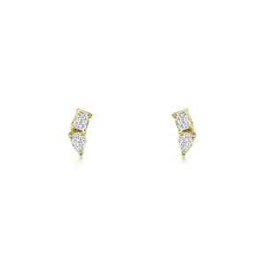 Mama Bijoux Mini Pear & Emerald Cut Diamond Stud Earrings New