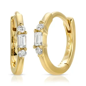 Mama Bijoux Mini Round Diamond & Baguette Huggies Sale