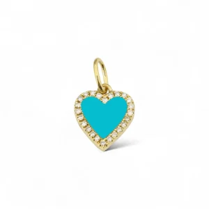 Mama Bijoux Mini Turquoise & Diamond Heart Charm Discount