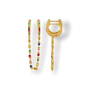 Mama Bijoux Rainbow Double Chain Huggies (Sold as a Single) Fashion