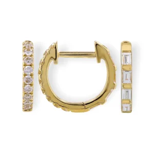 Mama Bijoux Reversible Baguette & Round Diamond Classic Huggies Outlet