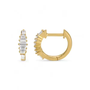Mama Bijoux Showstopper 14k Yellow Gold Baguette Diamond Huggies Fashion
