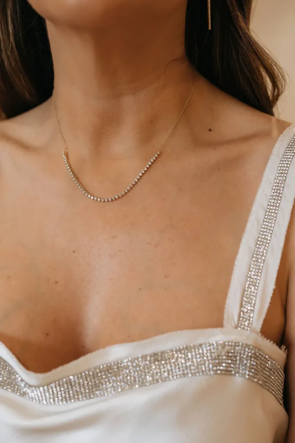 Mama Bijoux Three Prong Diamond & Chain Half Tennis Necklace (1.76 carats) Hot