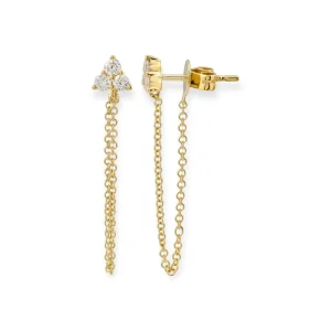 Mama Bijoux Trio Diamond & Chain Stud Earrings (Sold as Singles) Fashion