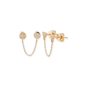 Mama Bijoux Trio Diamond Stud & Chain Double Piercing Earring (Sold As Singles) Fashion