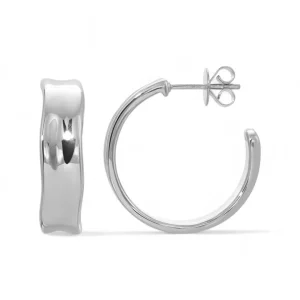 Mama Bijoux White Gold Wavy Wide Hoop Studs Fashion